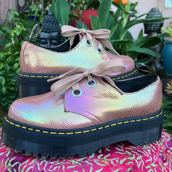 Pink Iridescent Platform Dr. Martens Oxford Loafers - Picture 4 of 17